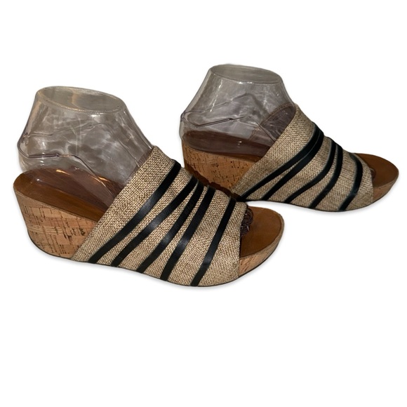 Chocolat Blu canvas & black strap slip-on sandal. 2.5” heel - Picture 1 of 5